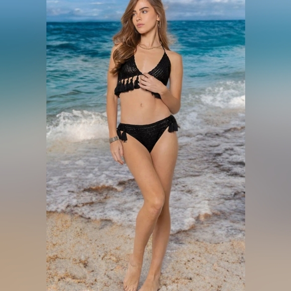 NWT POL Black Crochet Tassel Bikini Set - Picture 1 of 7